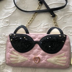 Betsy Johnson wallet purse pink Cat